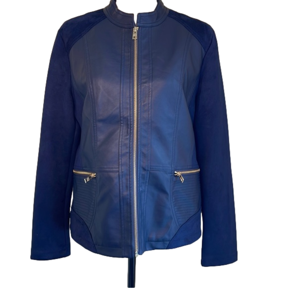 Marc New York navy jacket with gold-tone hardware NWT - suede & leather feel - L